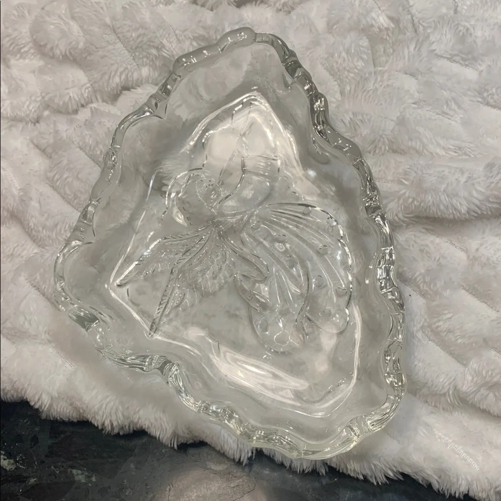 🌹VINTAGE BEAUTIFUL Clear Crystal Glass ANGEL Trinket BOWL Dish •